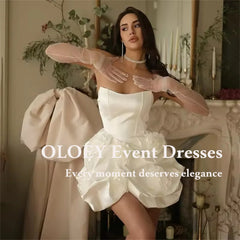 OLOEY 2025 Formal Mini Wedding Dresses White Sleeveless Short 3D Flower Wedding Gowns Boho Beach Bridal Prom Dress Customized