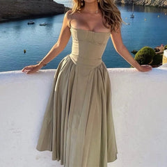 Suninheart Spaghetti Strap Summer Party Dresses 2025 New Arrivals Fit and Flare Elegant Midi Dress Red Night Date Dress