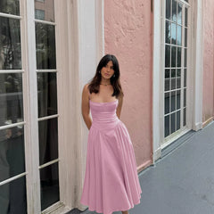 Suninheart Spaghetti Strap Summer Party Dresses 2025 New Arrivals Fit and Flare Elegant Midi Dress Red Night Date Dress