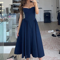 Suninheart Spaghetti Strap Summer Party Dresses 2025 New Arrivals Fit and Flare Elegant Midi Dress Red Night Date Dress