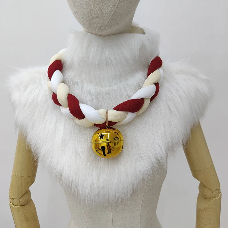 Fursuit Braided Choker Necklace Christmas Party Animal Cosplay Props Rope Braided Necklace Bell Collar Cosplay Costume