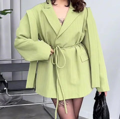 Spring and Autumn Stripe Printed Large Collar Loose Tie Strap Suit Coat Women's Fashion Commuting Professional Wear