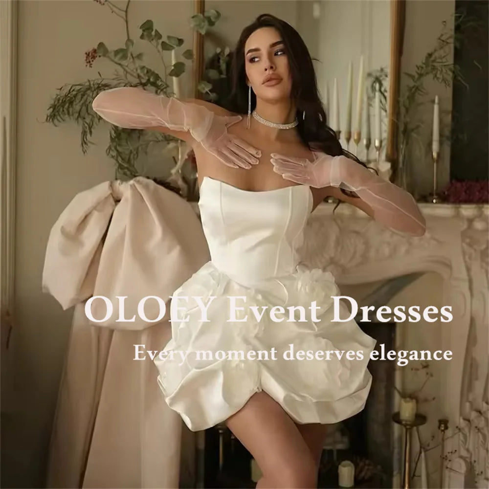 OLOEY 2025 Formal Mini Wedding Dresses White Sleeveless Short 3D Flower Wedding Gowns Boho Beach Bridal Prom Dress Customized