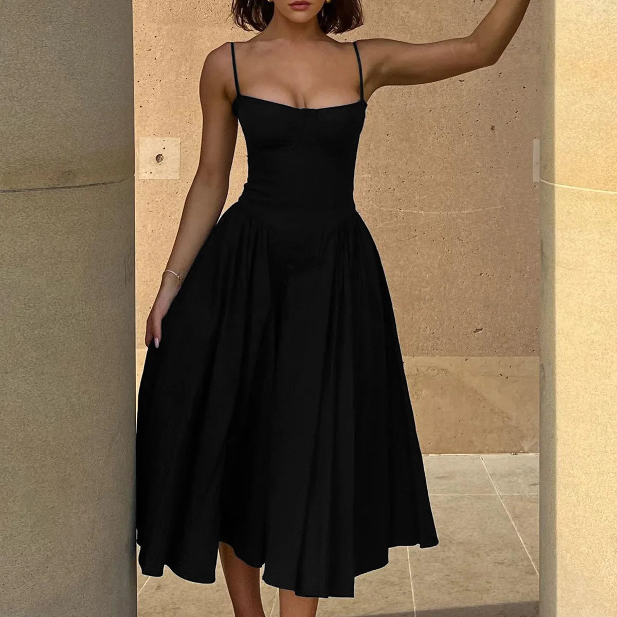 Suninheart Spaghetti Strap Summer Party Dresses 2025 New Arrivals Fit and Flare Elegant Midi Dress Red Night Date Dress