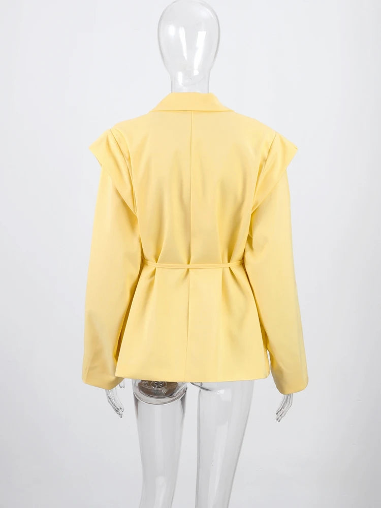 Elegant Solid Lapel Blazer Jackets Women Long Sleeve Single Button Lace Up Coats 2025 Spring Summer Fashion Street Lady Jacket