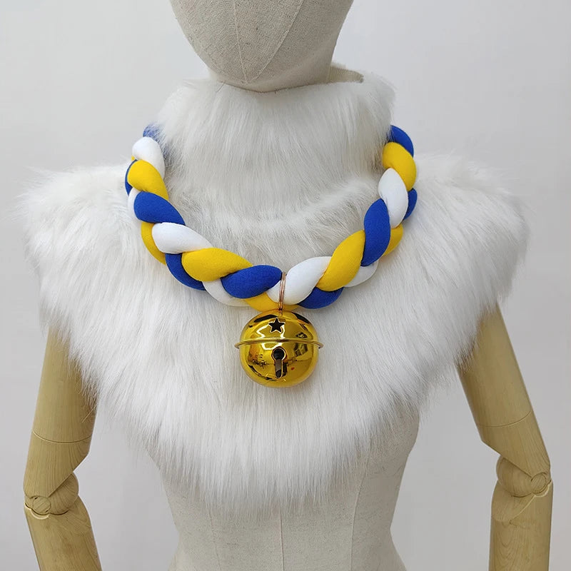 Fursuit Braided Choker Necklace Christmas Party Animal Cosplay Props Rope Braided Necklace Bell Collar Cosplay Costume