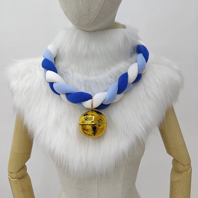 Fursuit Braided Choker Necklace Christmas Party Animal Cosplay Props Rope Braided Necklace Bell Collar Cosplay Costume