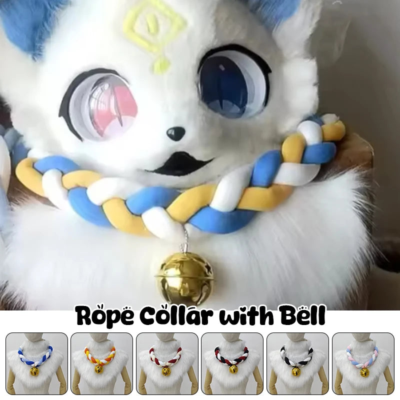 Fursuit Braided Choker Necklace Christmas Party Animal Cosplay Props Rope Braided Necklace Bell Collar Cosplay Costume