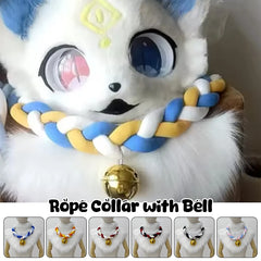 Fursuit Braided Choker Necklace Christmas Party Animal Cosplay Props Rope Braided Necklace Bell Collar Cosplay Costume
