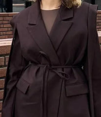 Spring and Autumn Stripe Printed Large Collar Loose Tie Strap Suit Coat Women's Fashion Commuting Professional Wear