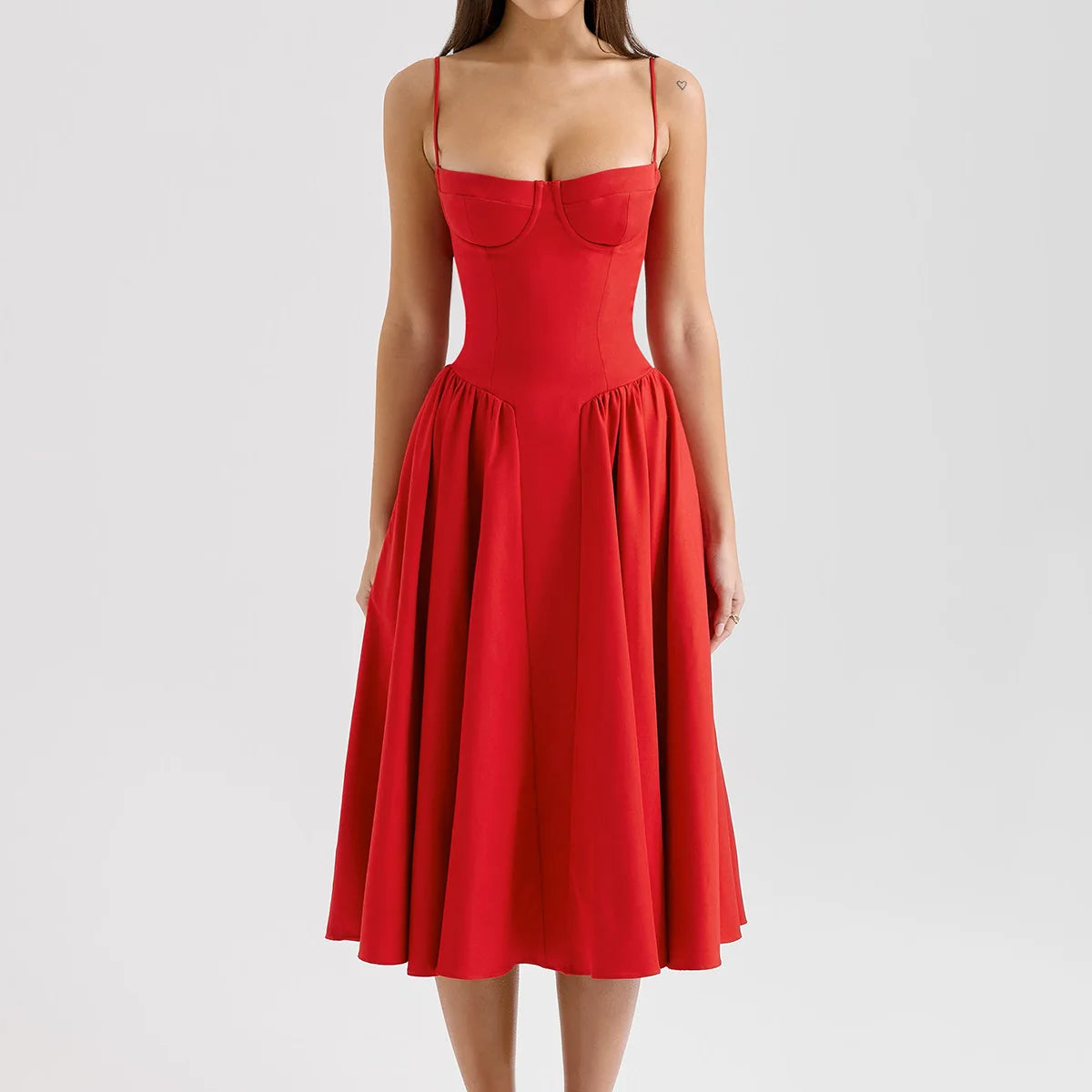 Suninheart Spaghetti Strap Summer Party Dresses 2025 New Arrivals Fit and Flare Elegant Midi Dress Red Night Date Dress