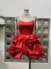 New Bubble Dress 3D Flower Tight Strapless Backless Luxury Sexy Cocktail Party Women's Clothing Evening Wedding Mini Dresses