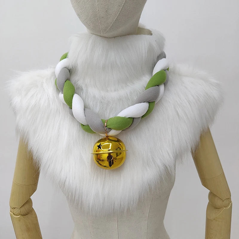 Fursuit Braided Choker Necklace Christmas Party Animal Cosplay Props Rope Braided Necklace Bell Collar Cosplay Costume