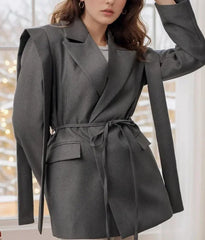 Spring and Autumn Stripe Printed Large Collar Loose Tie Strap Suit Coat Women's Fashion Commuting Professional Wear