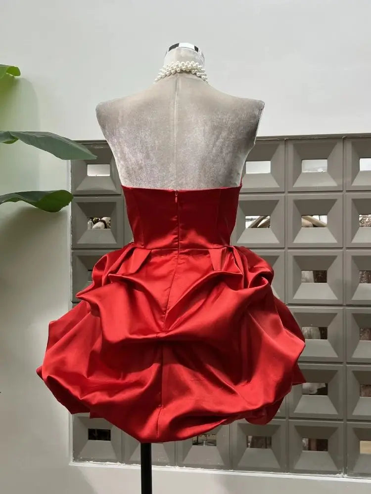 New Bubble Dress 3D Flower Tight Strapless Backless Luxury Sexy Cocktail Party Women's Clothing Evening Wedding Mini Dresses